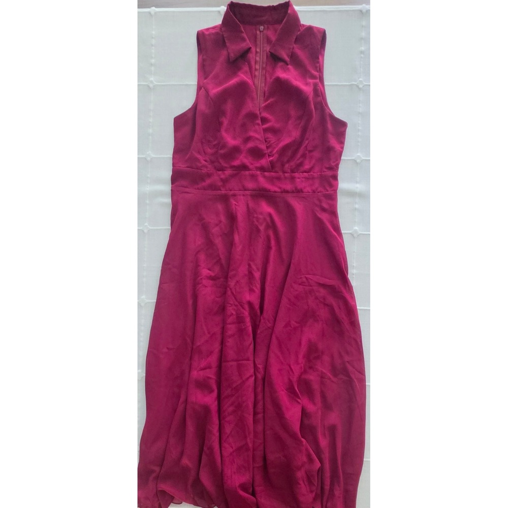 SHEIN Magenta Sleeveless Collared Surplice V-Neck A-Line Dress Burgundy Large